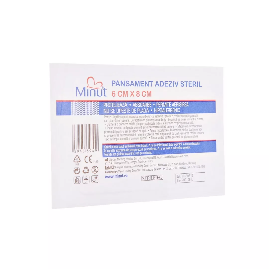 Pansament adeziv steril, 6 cm x 8 cm, Minut, [],farmaciabajan.ro