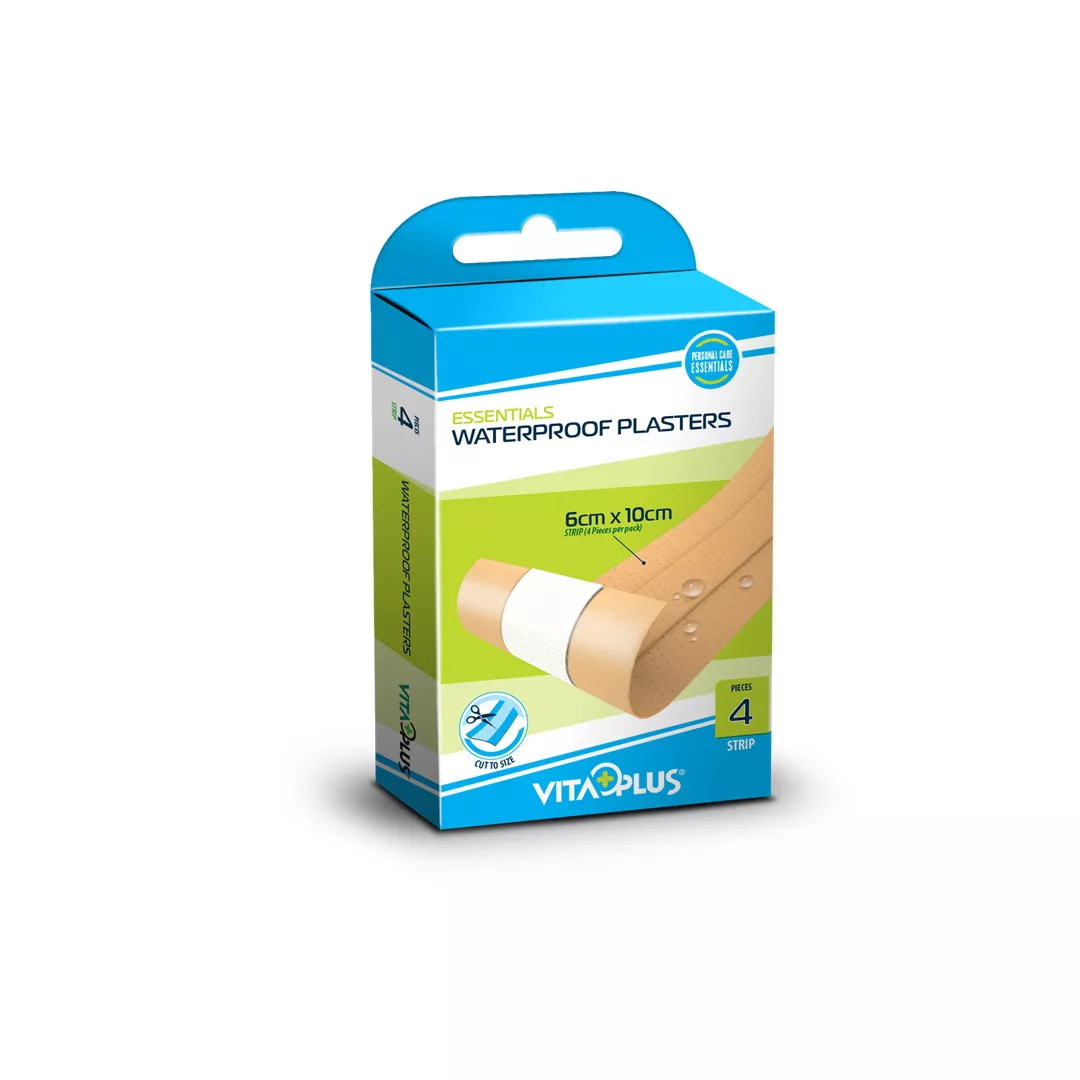 Plasturi tip banda pe suport impermeabil, 6 x 10 cm, 4 bucati, Vita Plus, [],farmaciabajan.ro