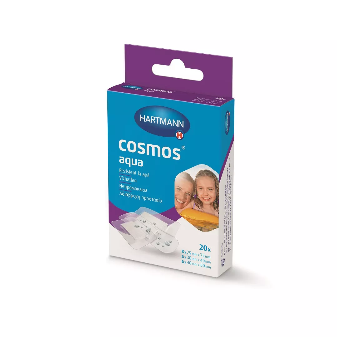 Plasturi transparenti Cosmos Aqua, 20 bucati, Hartmann, [],farmaciabajan.ro