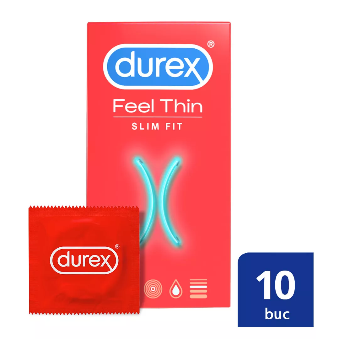 Prezervative Feel Thin Slim Fit, 10 bucati, Durex, [],farmaciabajan.ro