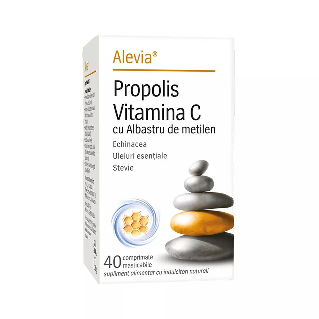 Propolis vitamina C cu albastru de metilen, 40 comprimate masticabile, Alevia, [],farmaciabajan.ro