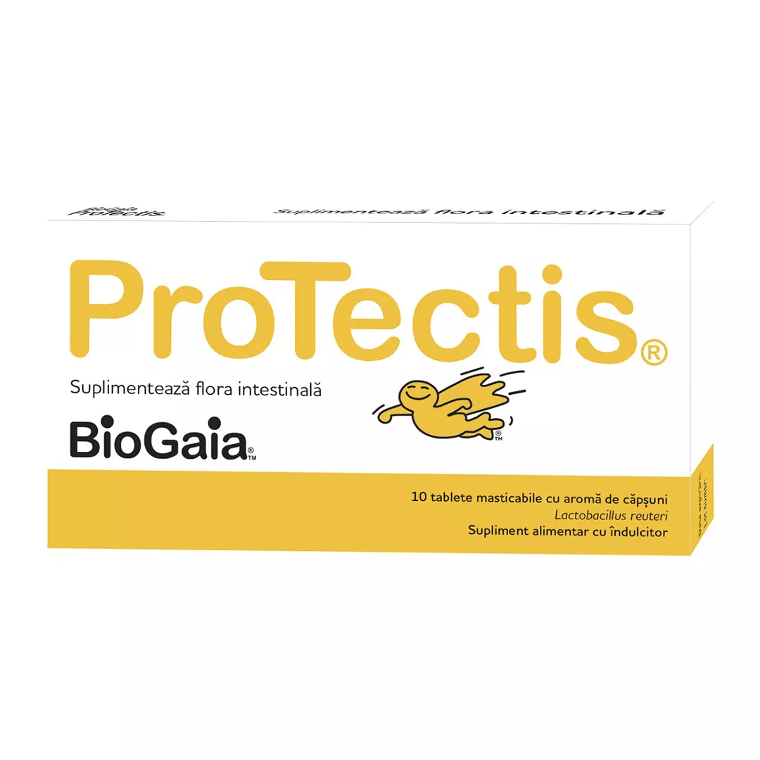 Protectis aroma de capsuni, 10 tablete masticabile, BioGaia, [],farmaciabajan.ro