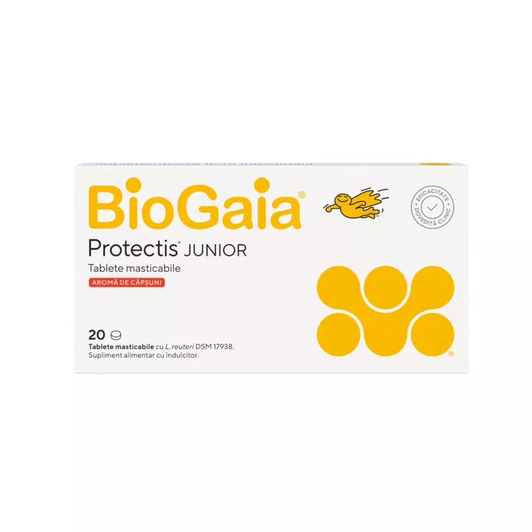 Protectis Junior cu aroma de capsuni, 20 tablete masticabile, BioGaia, [],farmaciabajan.ro