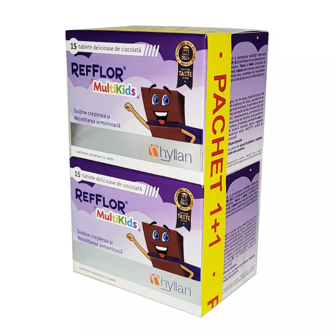 Pachet: Refflor Multikids,15 + 15 tablete ciocolata, Hyllan, [],farmaciabajan.ro