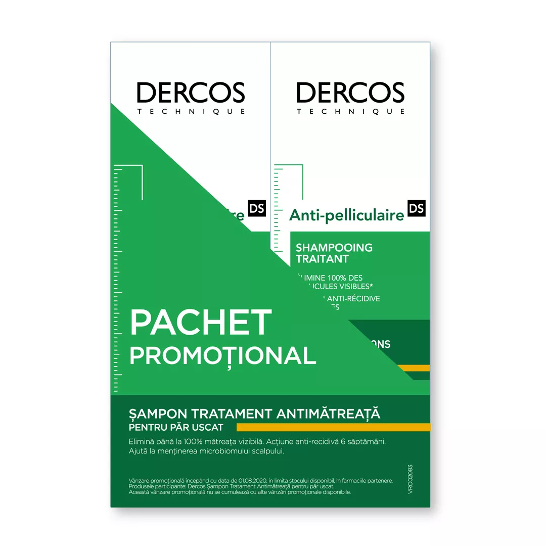 Sampon Dercos BiPack antimatreata, par uscat, 2 x 200ml, Vichy, [],farmaciabajan.ro