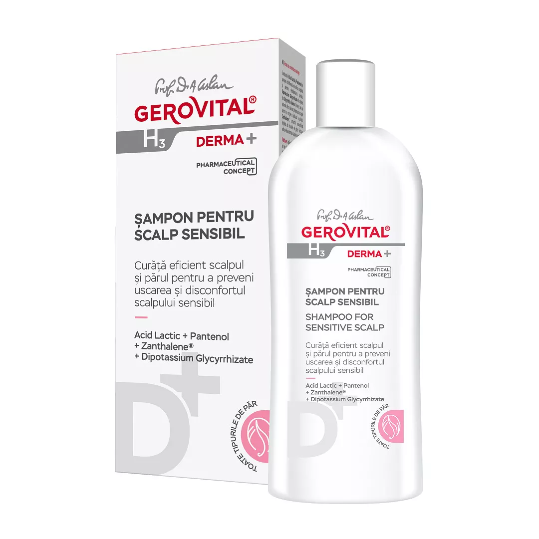 Sampon pentru scalp sensibil H3 Derma+, 200 ml, Gerovital, [],farmaciabajan.ro