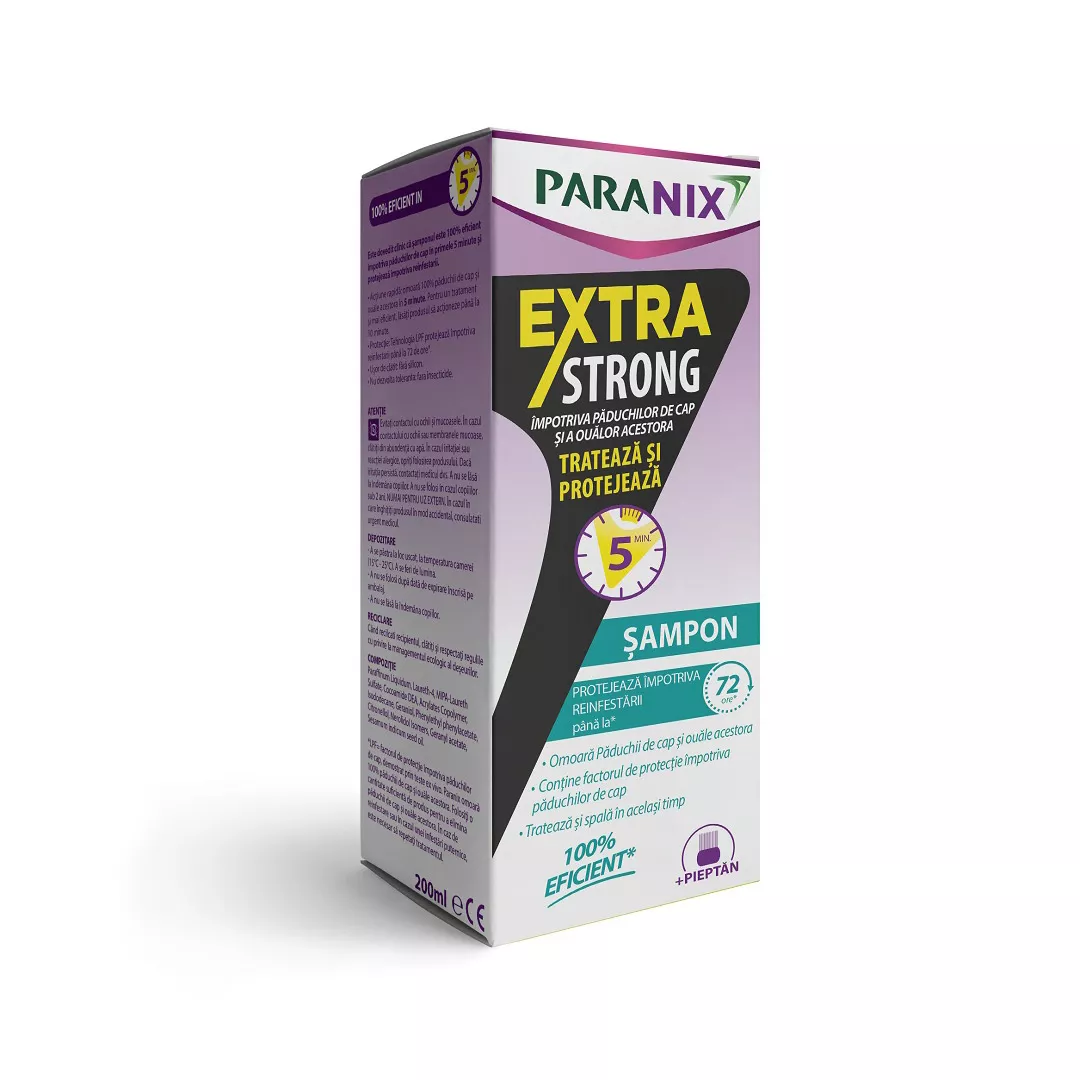 Sampon antipaduchi Extra Strong cu pieptan inclus Paranix, 200 ml, Perrigo, [],farmaciabajan.ro