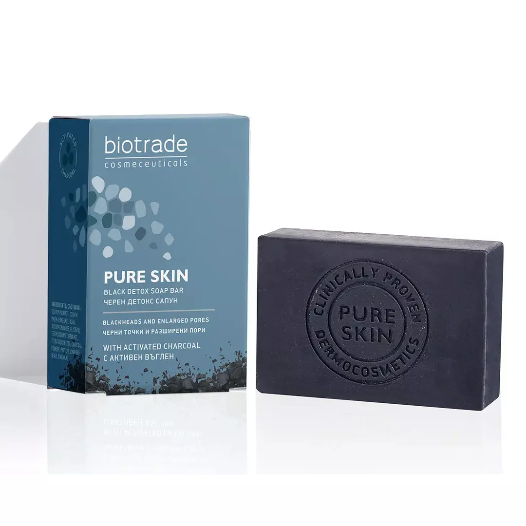 Sapun negru detoxifiant cu carbune activ Pure Skin, 100 g, Biotrade, [],farmaciabajan.ro