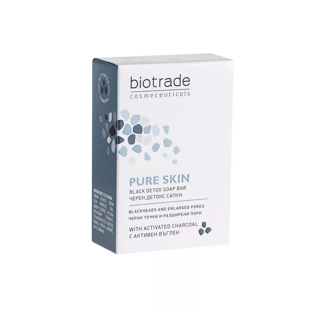 Sapun negru detoxifiant cu carbune activ Pure Skin, 100 g, Biotrade, [],https:farmaciabajan.ro