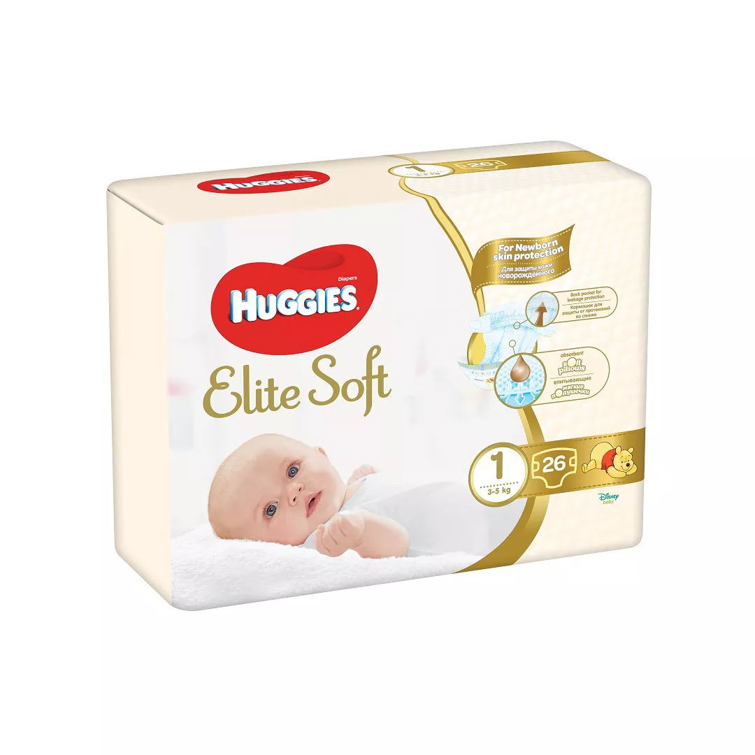Scutece Elite Soft nr 1, Convi, 3-5 kg, 26 buc, Huggies, [],farmaciabajan.ro