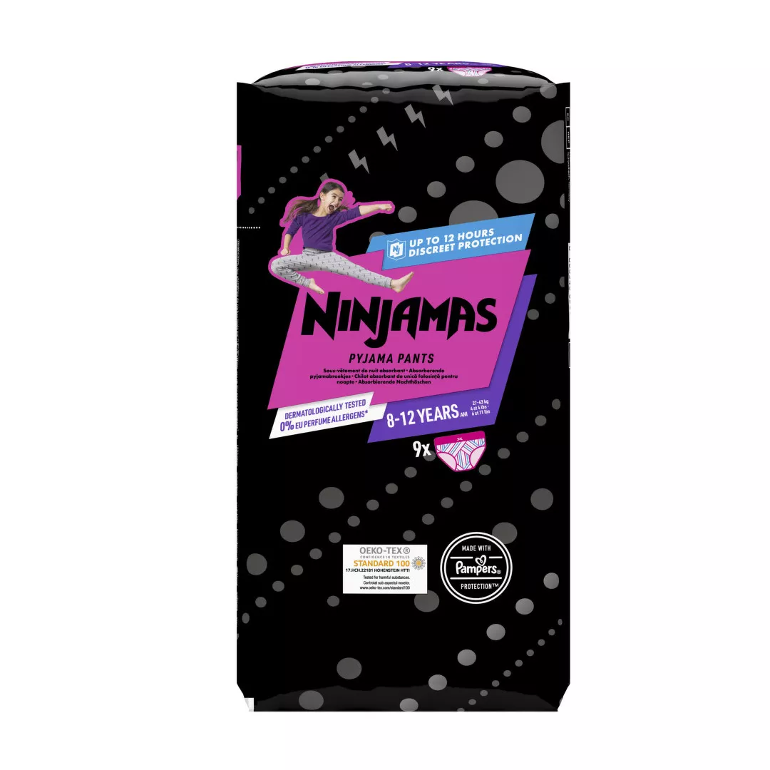Scutecele chilotel Ninjamas, 8-12 ani, fete, 9 bucati, marimea 8, Pampers, [],farmaciabajan.ro