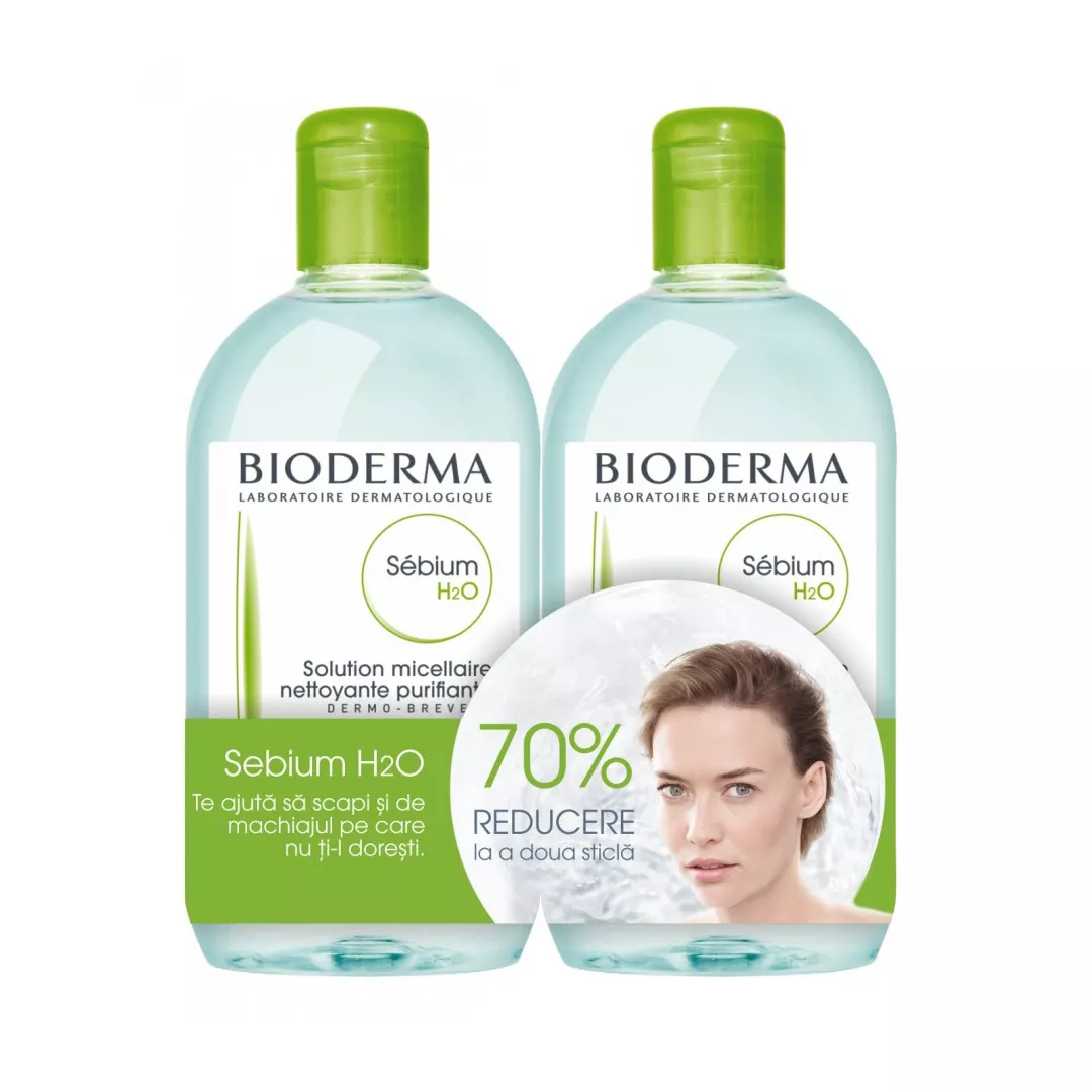 Sebium H2O Apa Micelara, 500 ml, 1 + 1 (al doilea cu 70% Reducere), Bioderma, [],farmaciabajan.ro