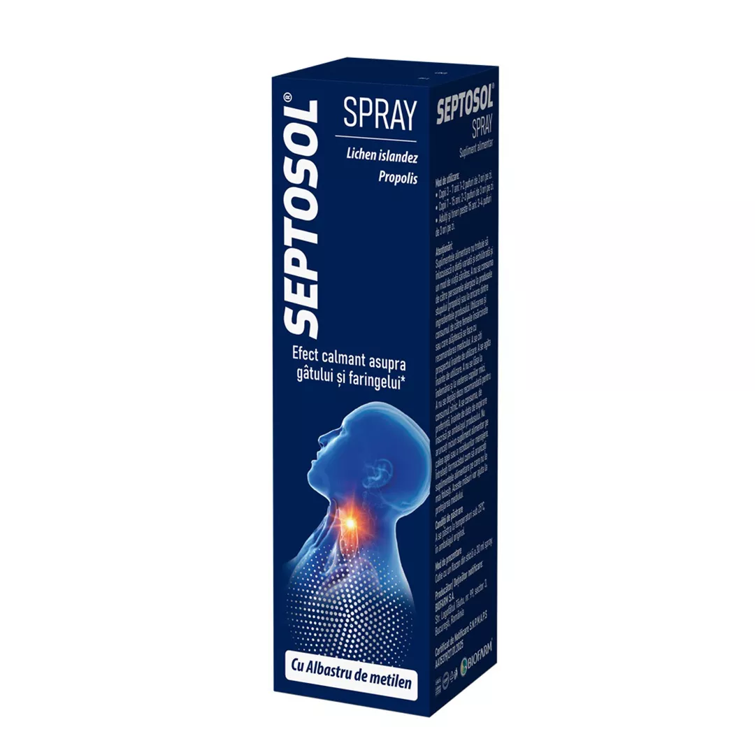 Septosol spray cu albastru de metilen, lichen islandez si propolis, 30 ml, Biofarm, [],farmaciabajan.ro