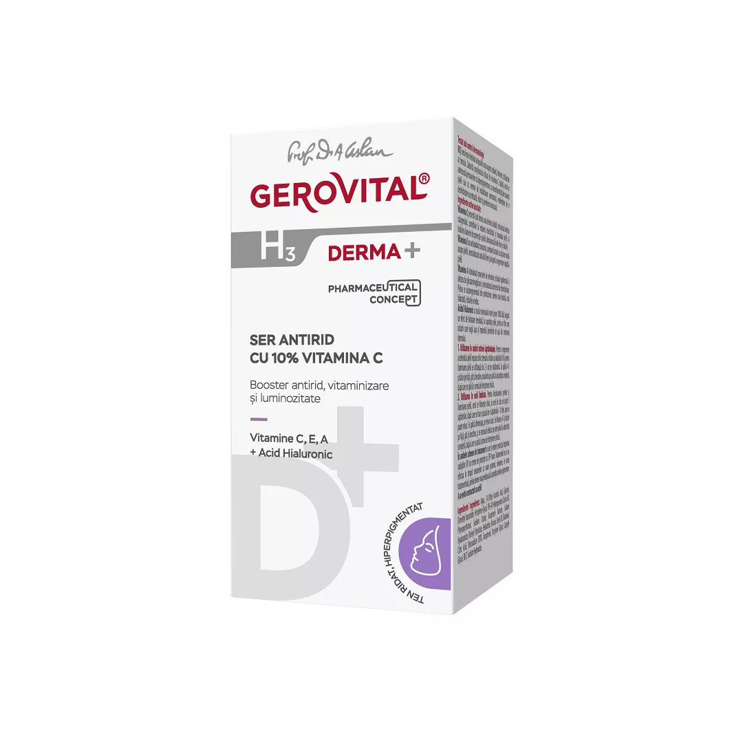 Ser antirid cu 10% Vitamina C H3 Derma+, 15 ml, Gerovital, [],farmaciabajan.ro