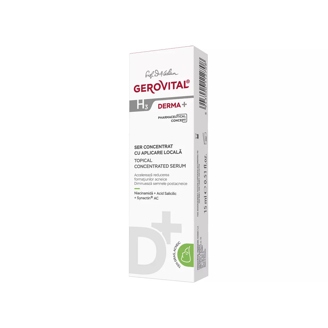 Ser concentrat cu aplicare locala H3 Derma+, 15 ml, Gerovital, [],farmaciabajan.ro