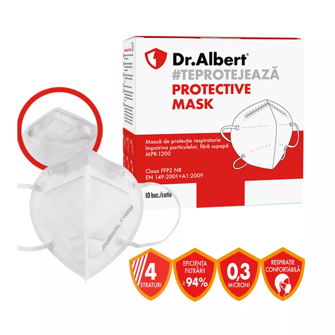 Set 10 Masti de protectie respiratorie FFP2, Dr. Albert, [],farmaciabajan.ro