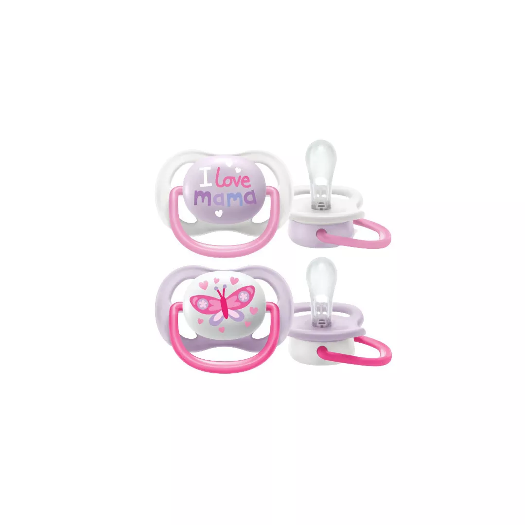 Set 2 suzete I love mama, Ultra Air, 0-6 luni, Ortodontice, fara BPA, Roz, SCF080/02, Philips Avent, [],farmaciabajan.ro