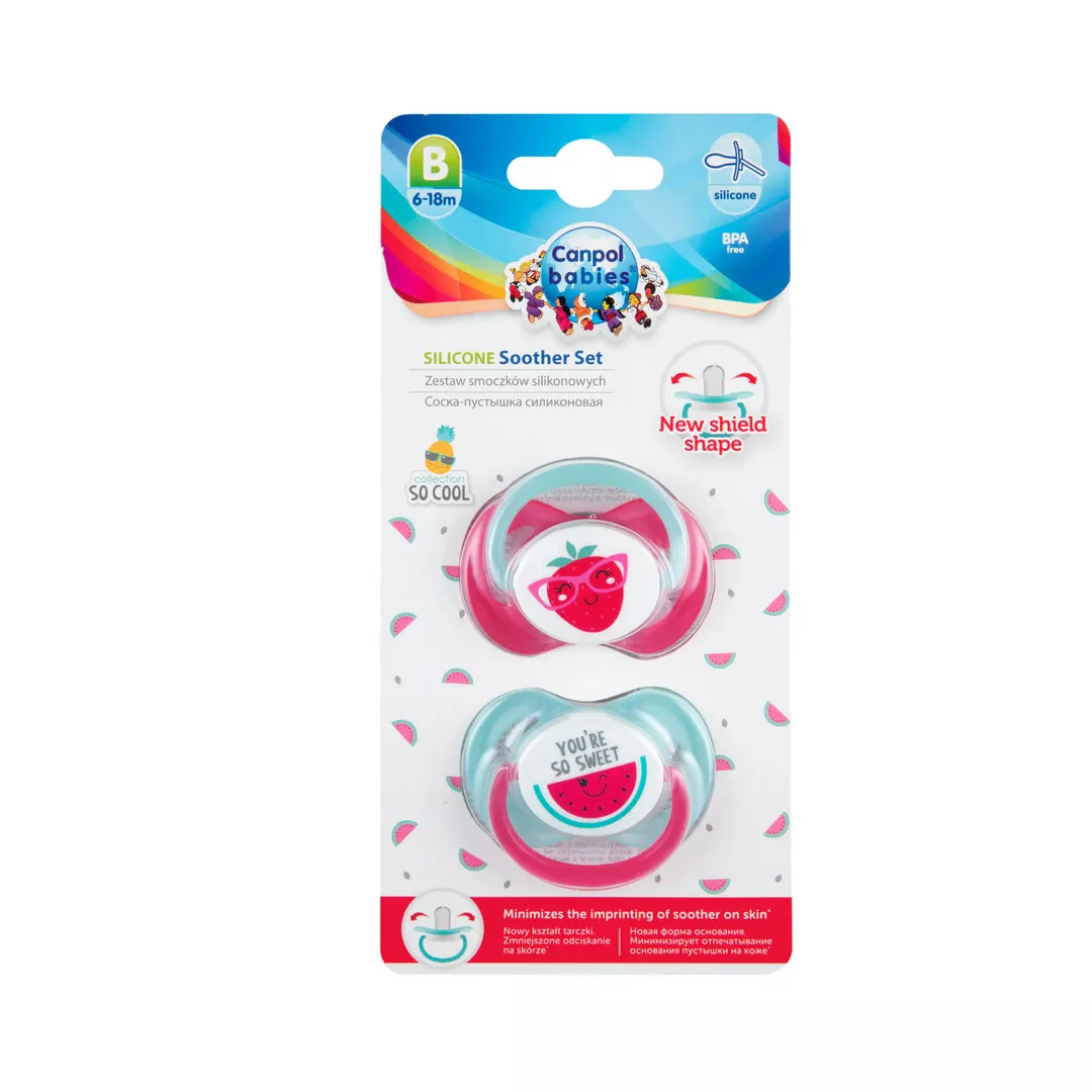 Set 2 suzete „So Cool“ cu tetina simetrica silicon 22/632, 6-18 luni, multicolor, Canpol, [],farmaciabajan.ro