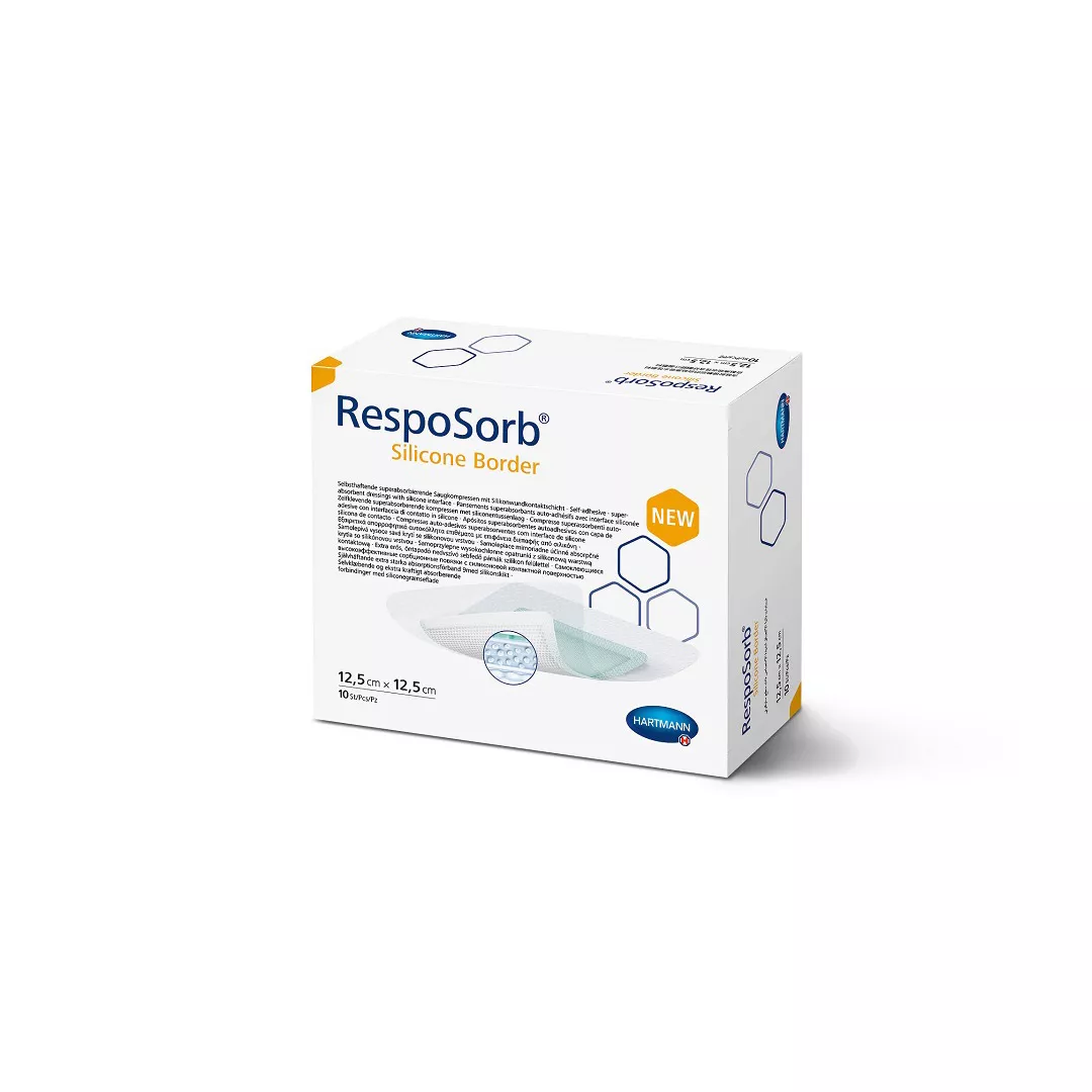 Pansament RespoSorb Silicone Border, 12,5 x 12,5 cm, 10 bucati, Hartmann, [],farmaciabajan.ro