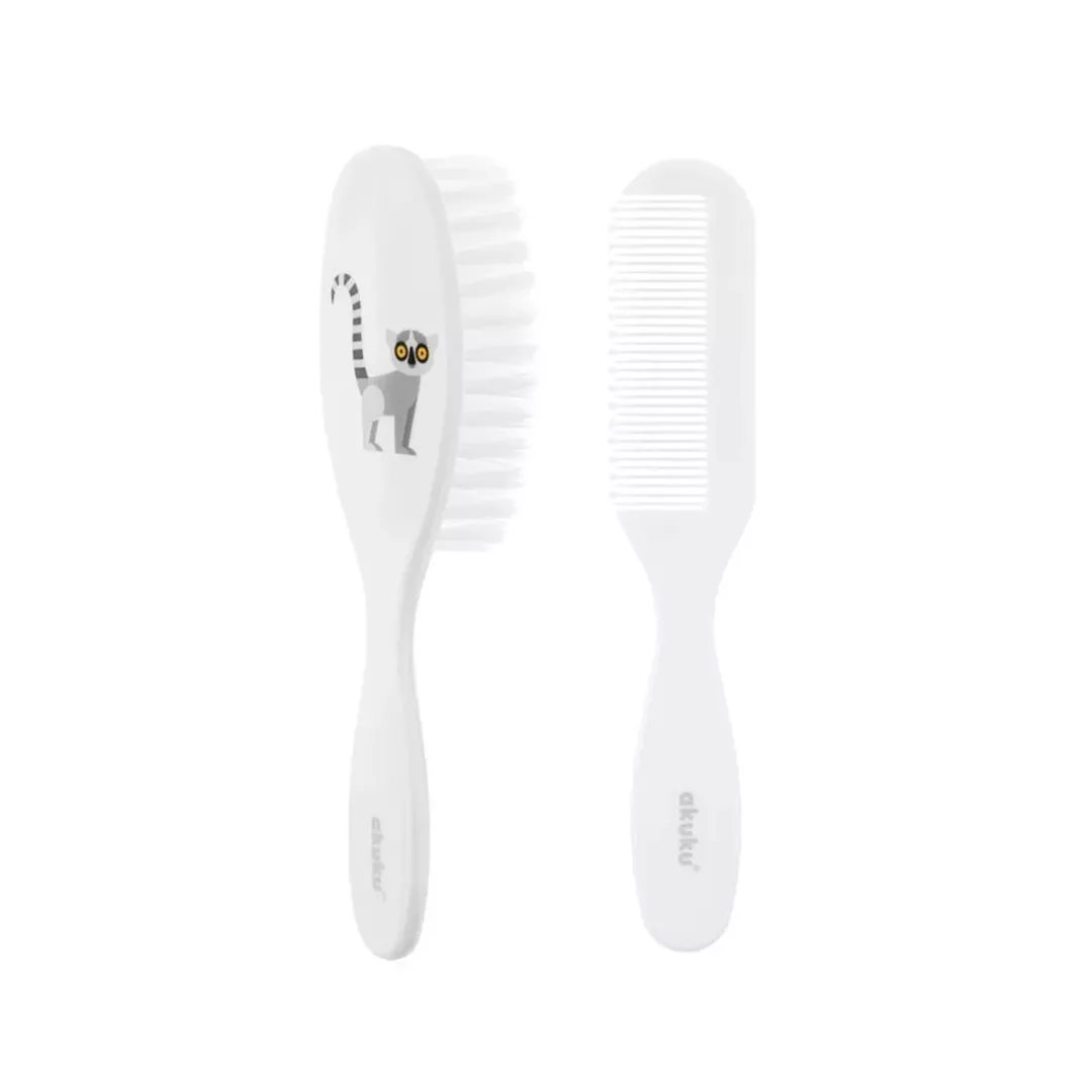 Set pieptan si perie A0082 Lemur &ndash; peri moi, antistatici, pentru bebelusi, Akuku, [],farmaciabajan.ro