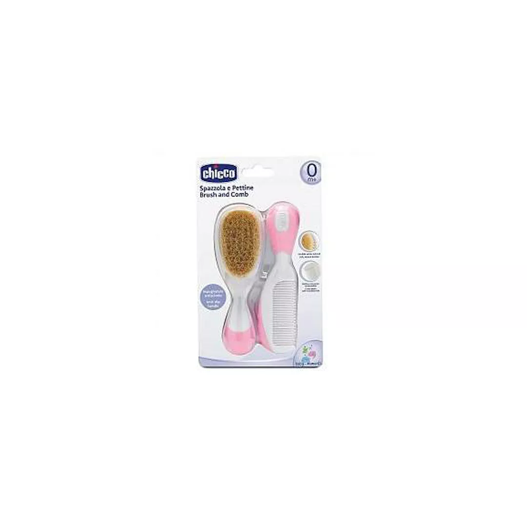 Set perie si pieptan natural roz, 06569-7, Chicco, [],farmaciabajan.ro