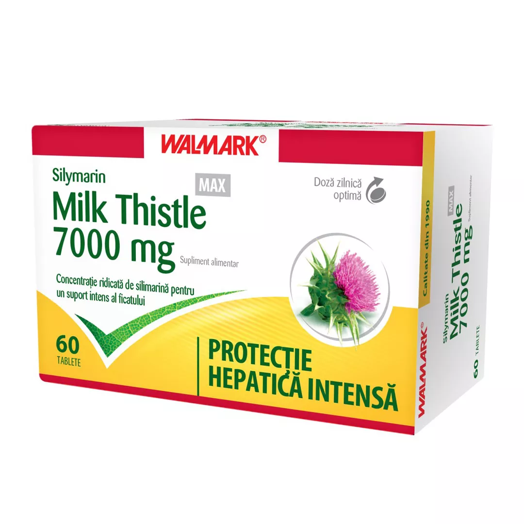 Silymarin Milk Thistle MAX, 7000 mg, 60 comprimate filmate, Walmark, [],https:farmaciabajan.ro