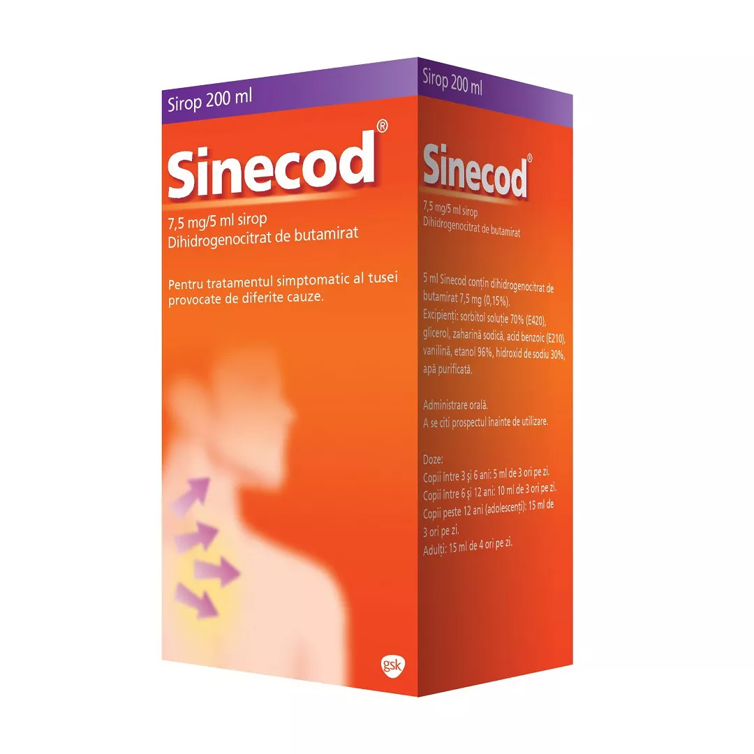 Sinecod Sirop, 200 ml, Gsk, [],https:farmaciabajan.ro