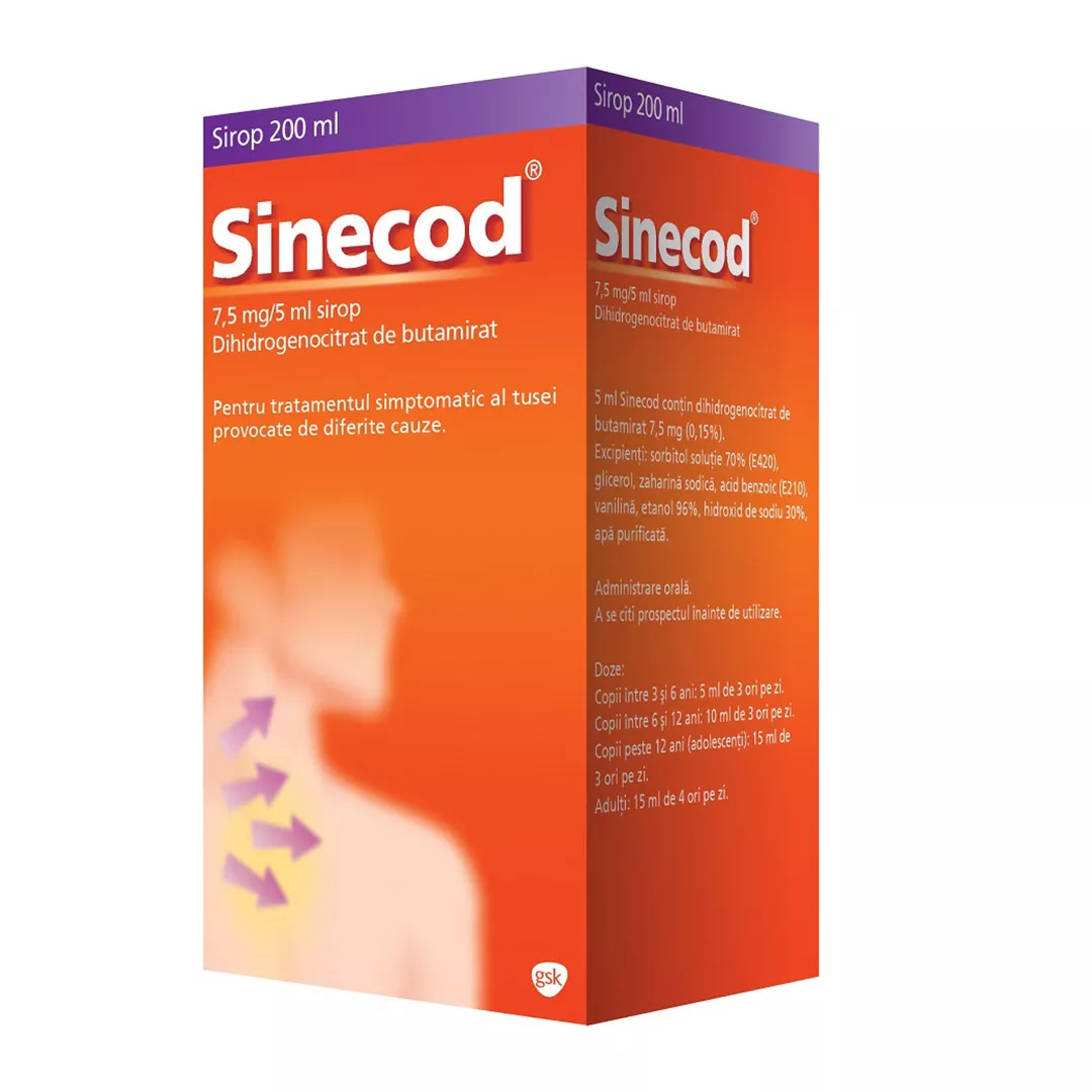Sinecod sirop, 7,5 mg/5 ml, 200 ml, Gsk, [],farmaciabajan.ro