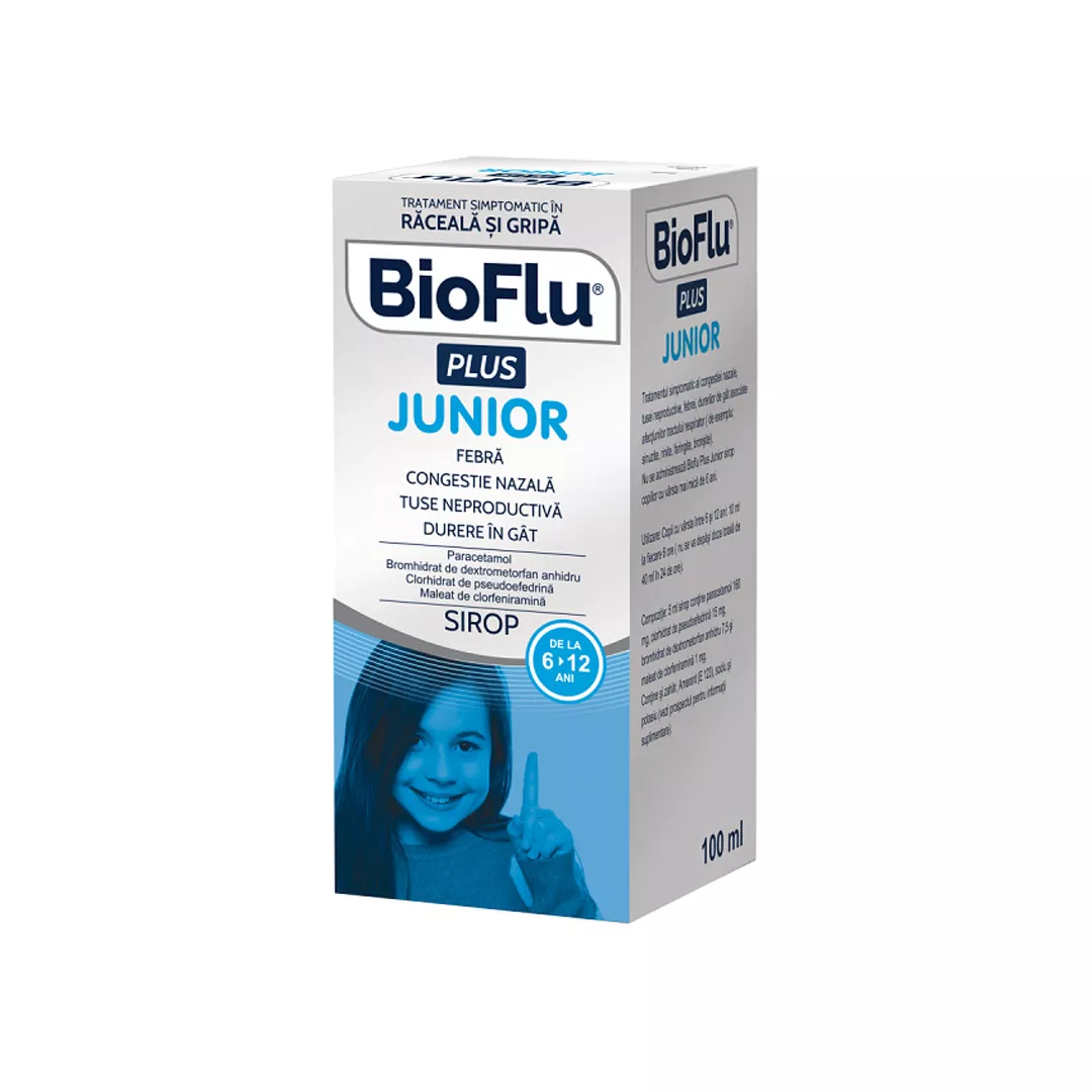 Sirop Bioflu Plus Junior, 100 ml, Biofarm, [],farmaciabajan.ro
