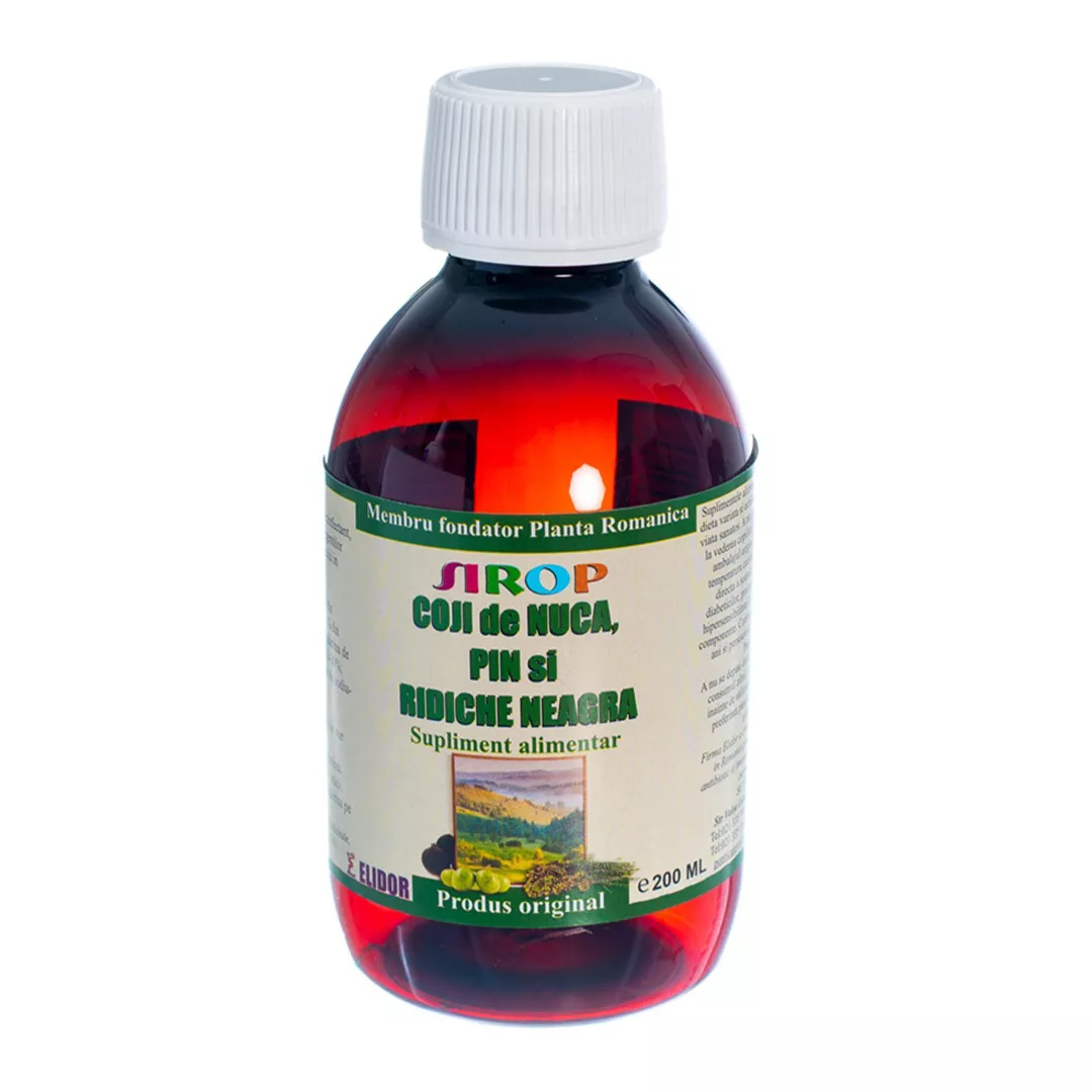 Sirop coji de nuca, pin si ridiche neagra, 200 ml, Elidor, [],farmaciabajan.ro