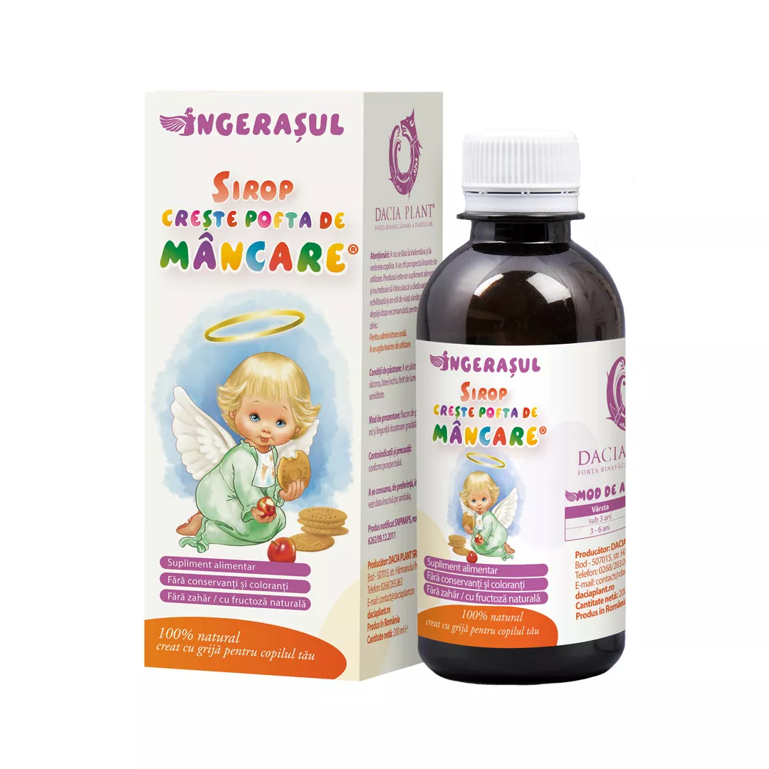 Sirop creste pofta de mancare Ingerasul, 200 ml, Dacia Plant, [],farmaciabajan.ro