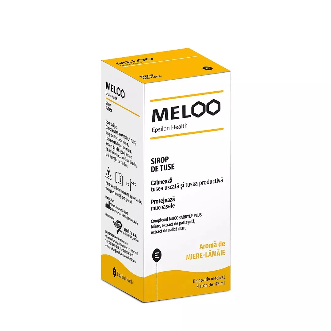 Sirop de tuse cu aroma de miere si lamaie Meloo, 175 ml, Epsilon Health, [],farmaciabajan.ro