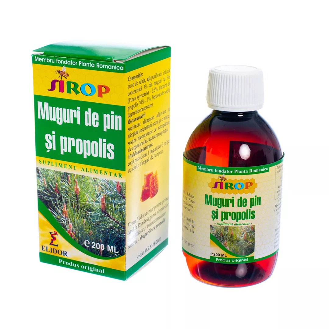 Sirop Muguri de Pin si Propolis, 200 ml, Elidor, [],farmaciabajan.ro