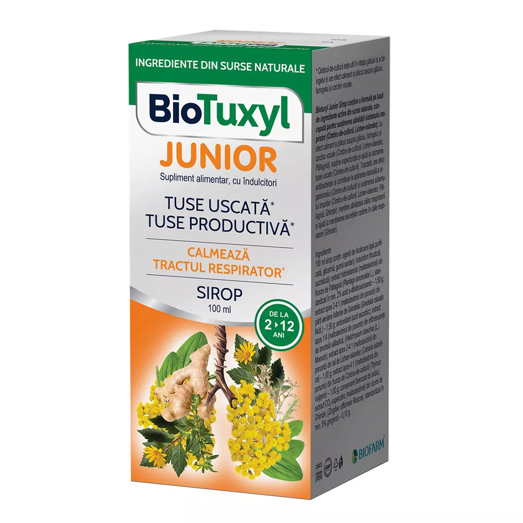 Sirop pentru tuse uscata si productiva Biotuxyl Junior, 100 ml, Biofarm, [],farmaciabajan.ro