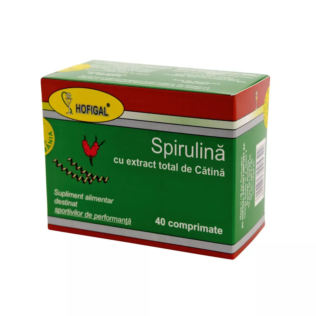 Spirulina cu extract total de catina, 40 comprimate, Hofigal, [],https:farmaciabajan.ro