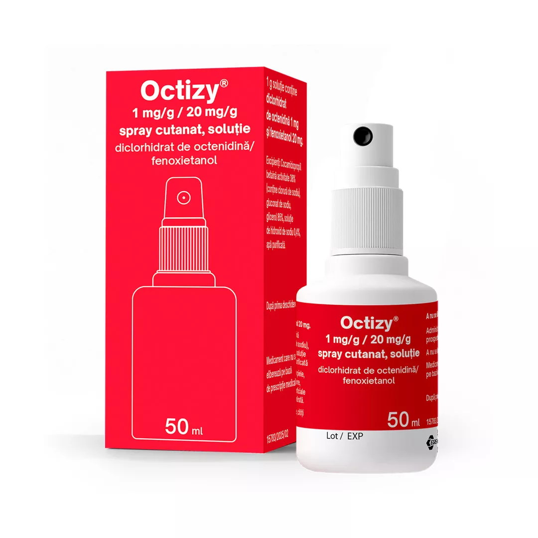 Spray antiseptic Octizy, 1 mg/g/20 mg/g, 50 ml, Egis Pharmaceuticals, [],farmaciabajan.ro