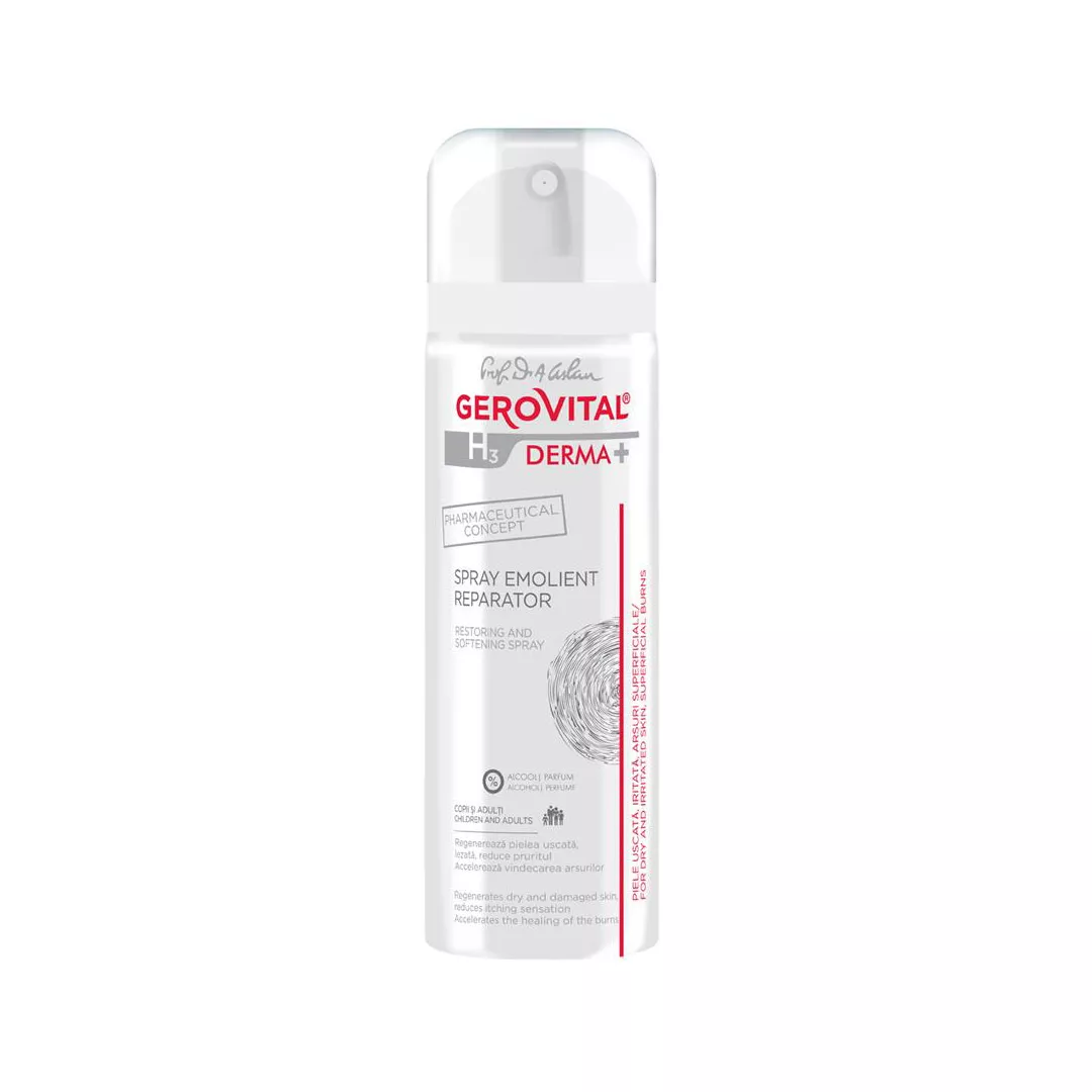 Spray emolient reparator Gerovital H3 Derma+, 150 ml, Farmec, [],farmaciabajan.ro