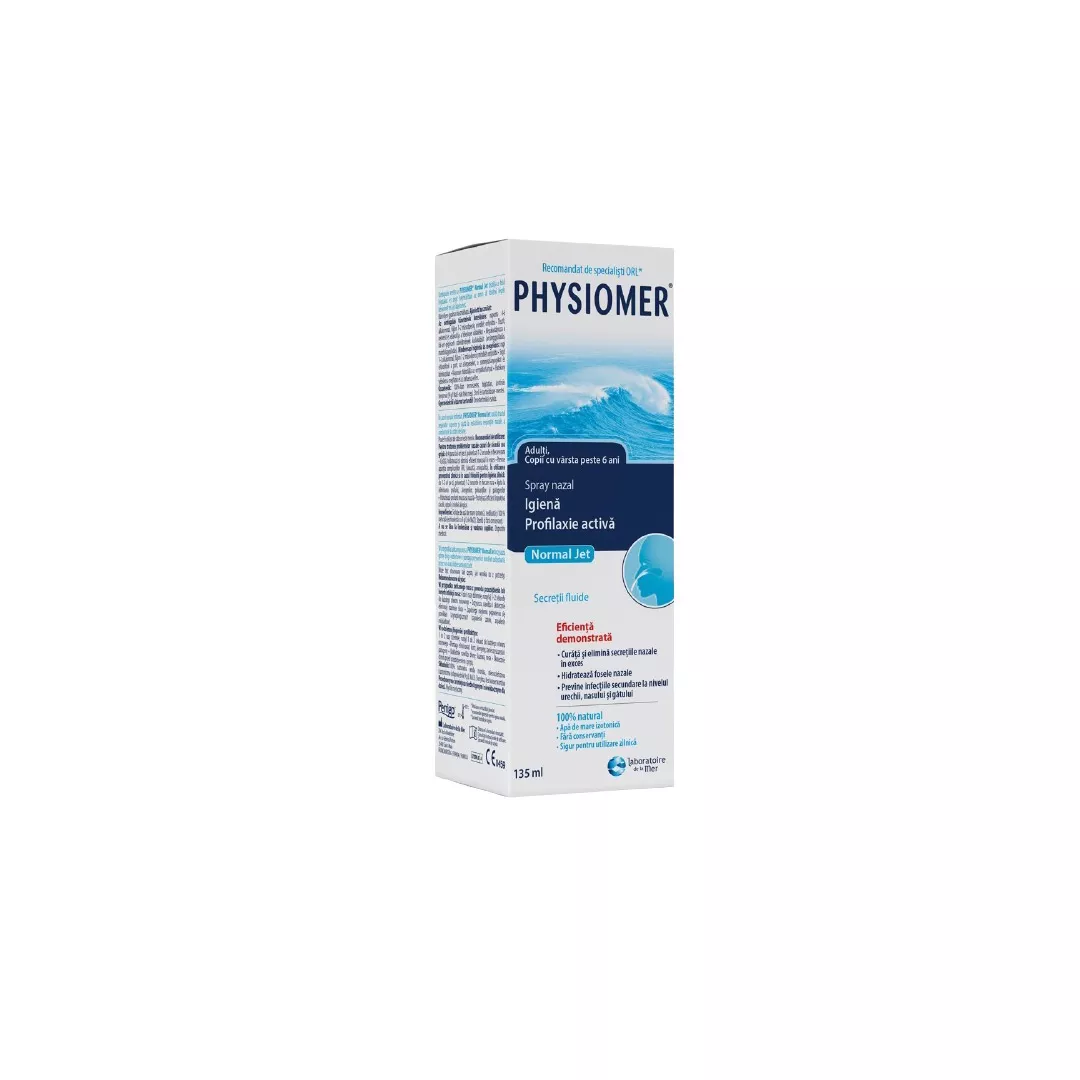 Spray nazal cu apa de mare izotona Physiomer Gentle Jet Normal, 135 ml, Omega Pharma, [],farmaciabajan.ro