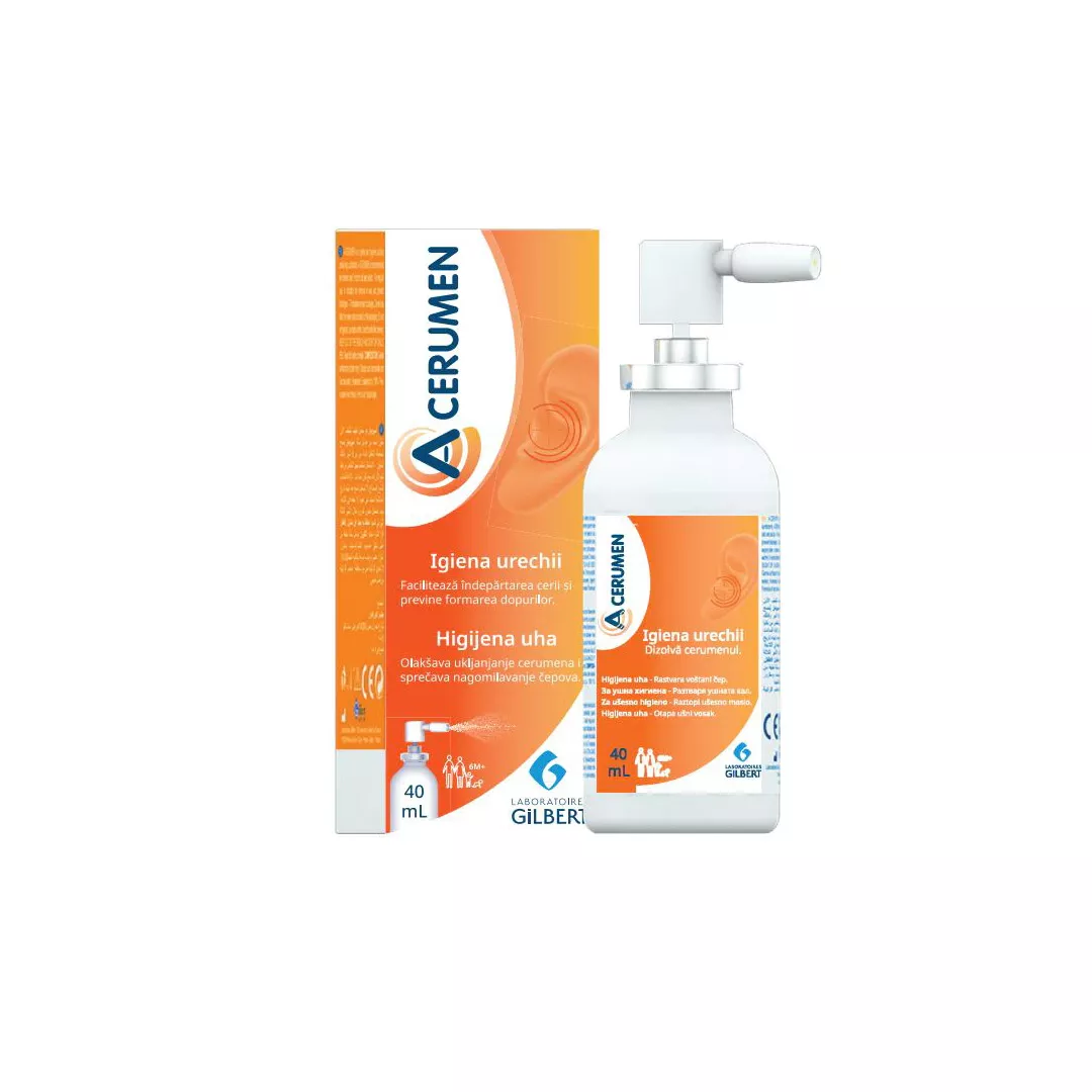 Spray pentru igiena urechilor A-Cerumen, 40 ml, Gilbert, [],https:farmaciabajan.ro