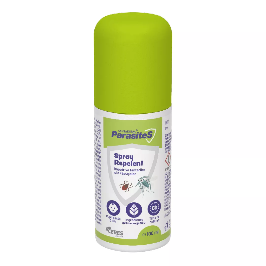 Spray repelent impotriva tantarilor si a capuselor Parasites Santaderm, 100ml, Viva Pharma, [],farmaciabajan.ro
