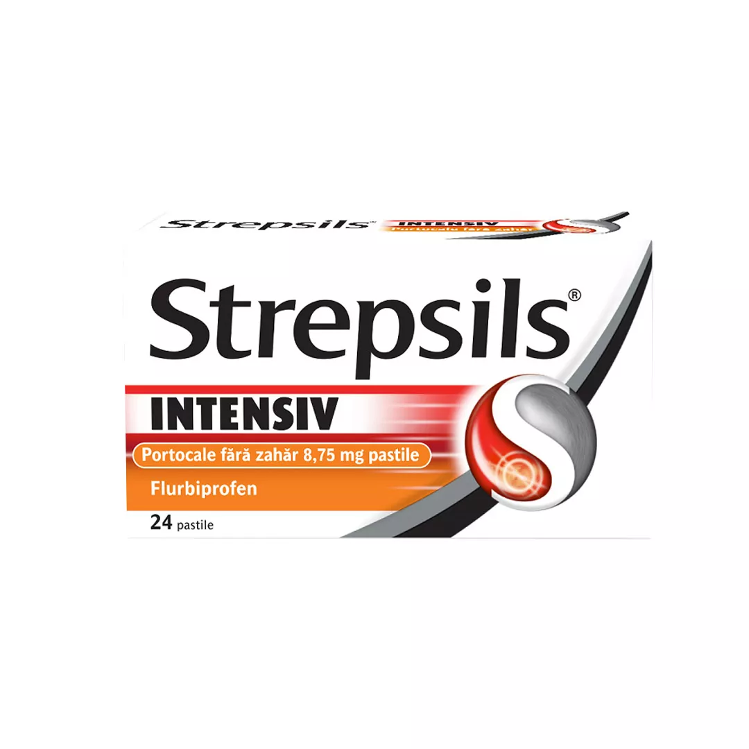 Strepsils Intensiv fara zahar cu aroma de portocale, 8,75 mg, 24 pastile, Reckitt Benckiser, [],farmaciabajan.ro