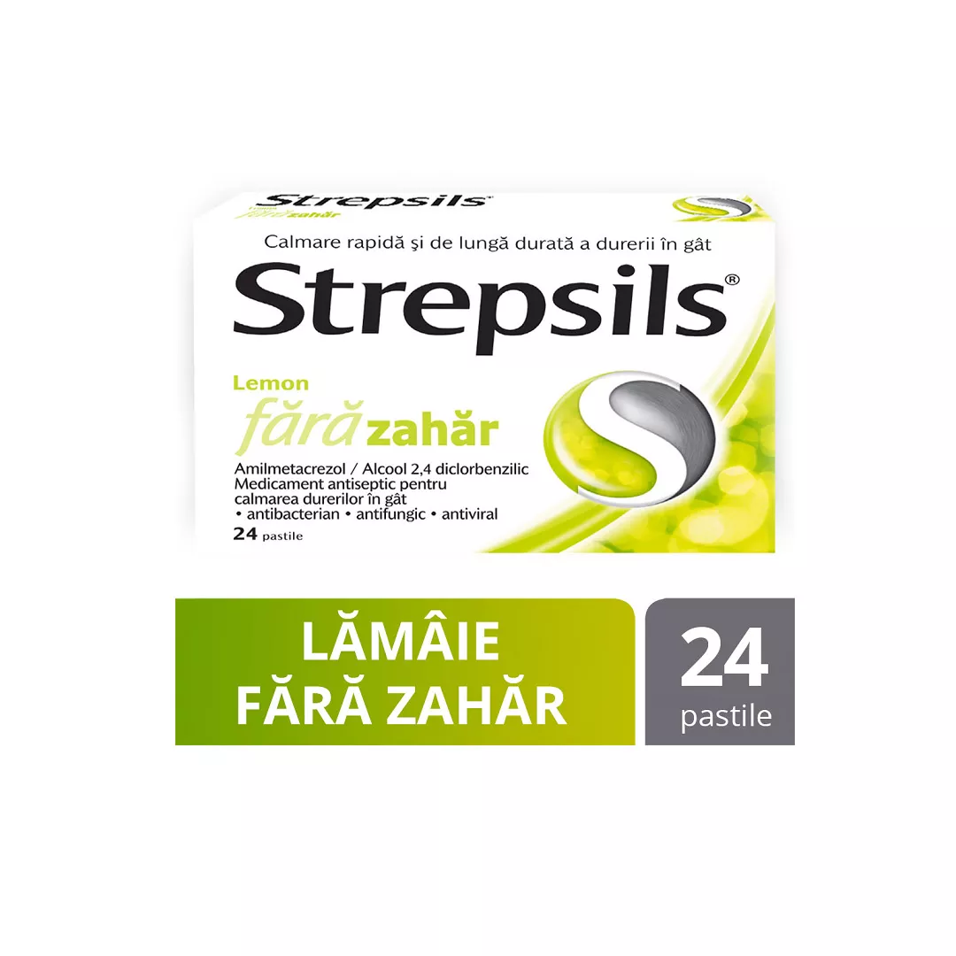 Strepsils Lemon fara zahar, 24 pastile, Reckitt Benckiser Healthcare, [],farmaciabajan.ro