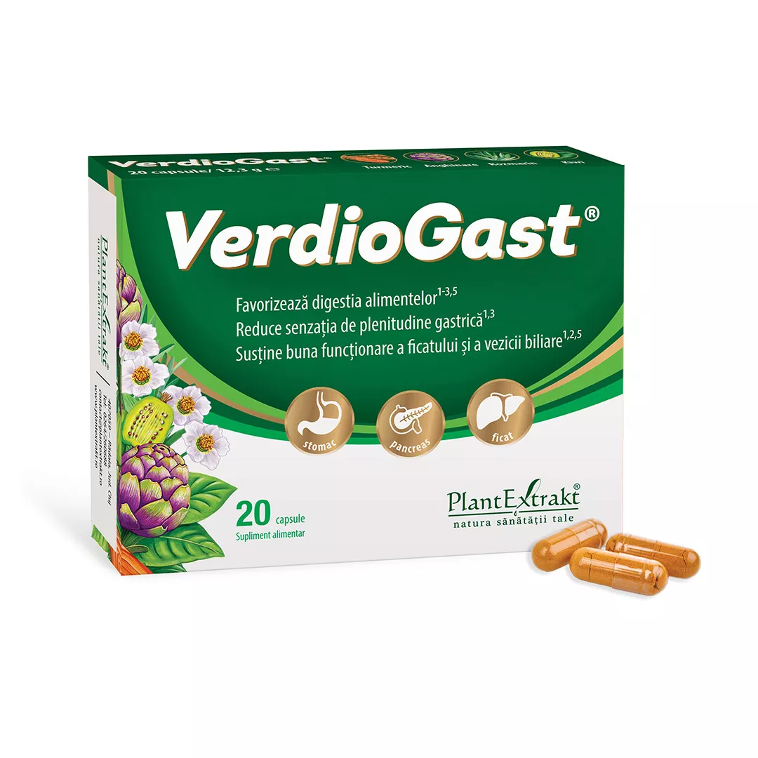 Supliment alimentar pentru arsuri gastrice VerdioGast, 20 capsule, PlantExtrakt, [],farmaciabajan.ro