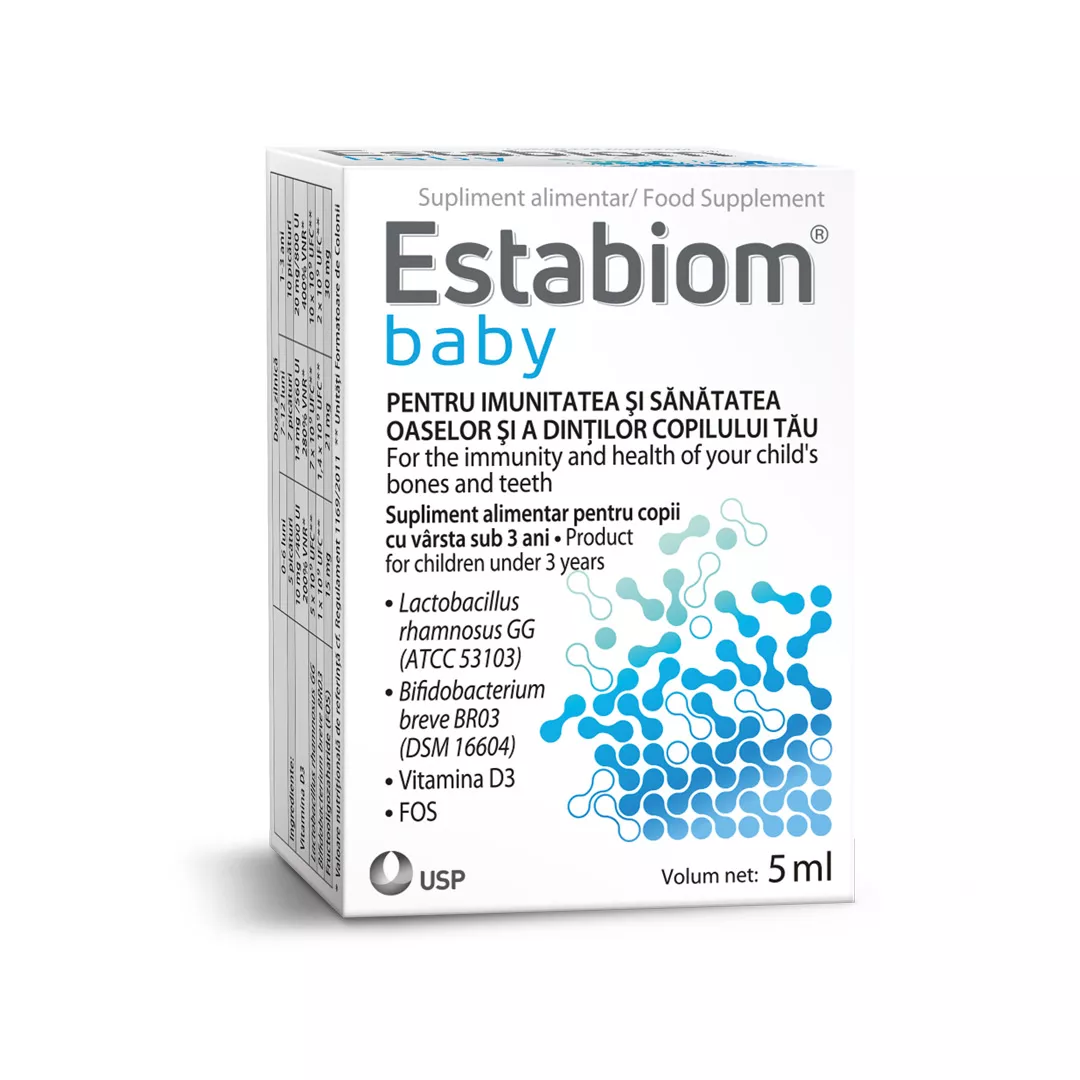 Supliment alimentar pentru sugari si copii mici, Estabiom Baby, solutie, 5 ml, USP, [],farmaciabajan.ro