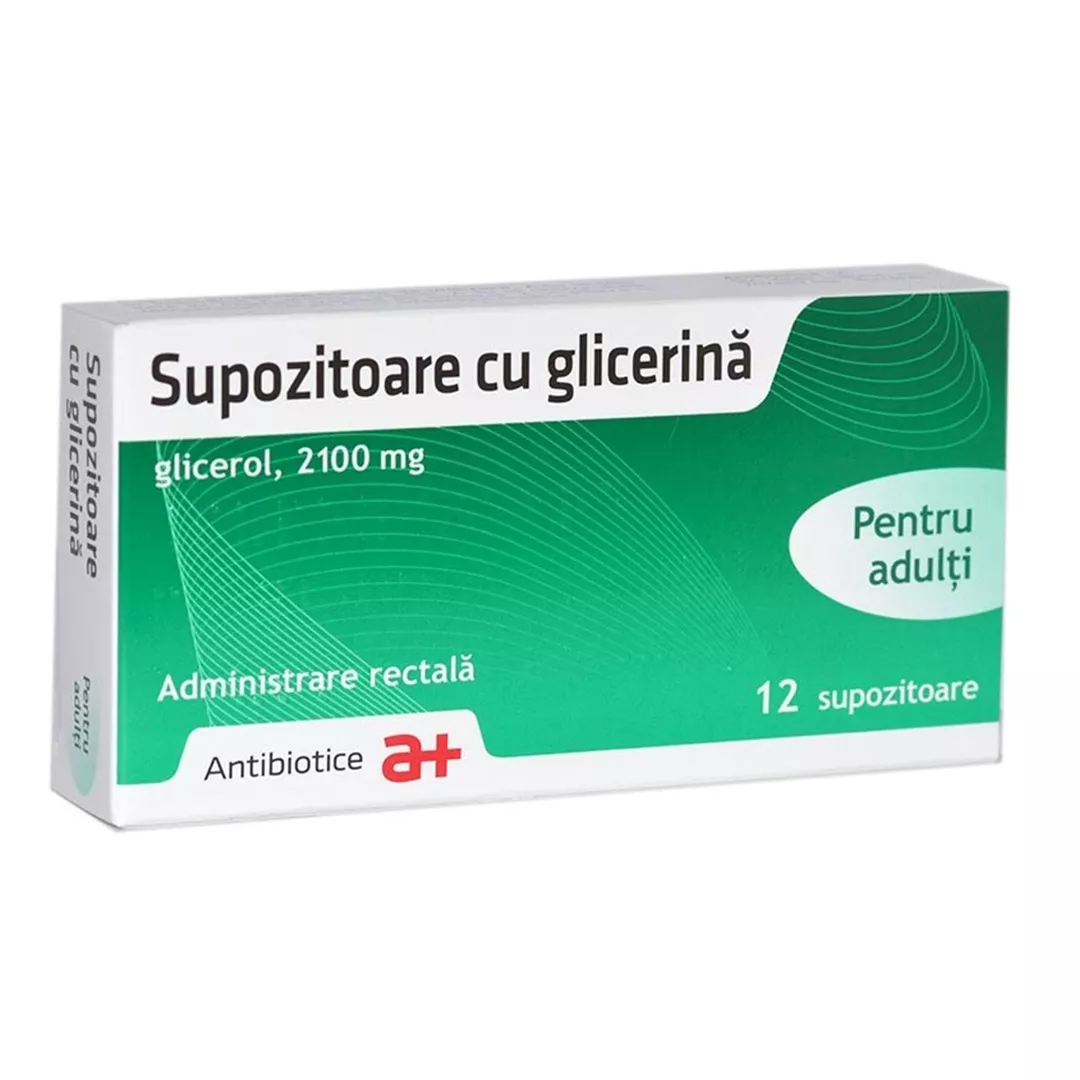 Supozitoare cu glicerina adulti, 2100 mg, 12 supozitoare, Antibiotice SA, [],farmaciabajan.ro