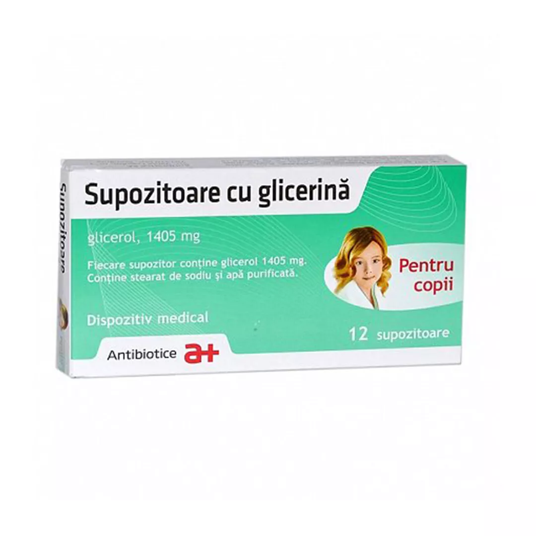 Supozitoare cu glicerina copii, 1405 mg, 12 supozitoare, Antibiotice SA, [],farmaciabajan.ro