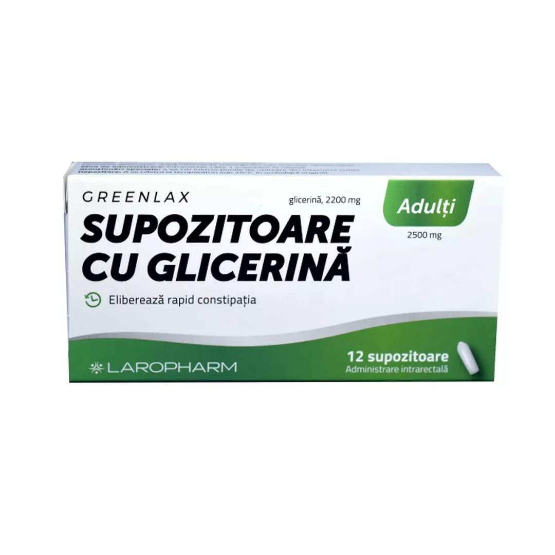 Supozitoare cu glicerina pentru adulti Greenlax, 12 bucati, Laropharm, [],farmaciabajan.ro