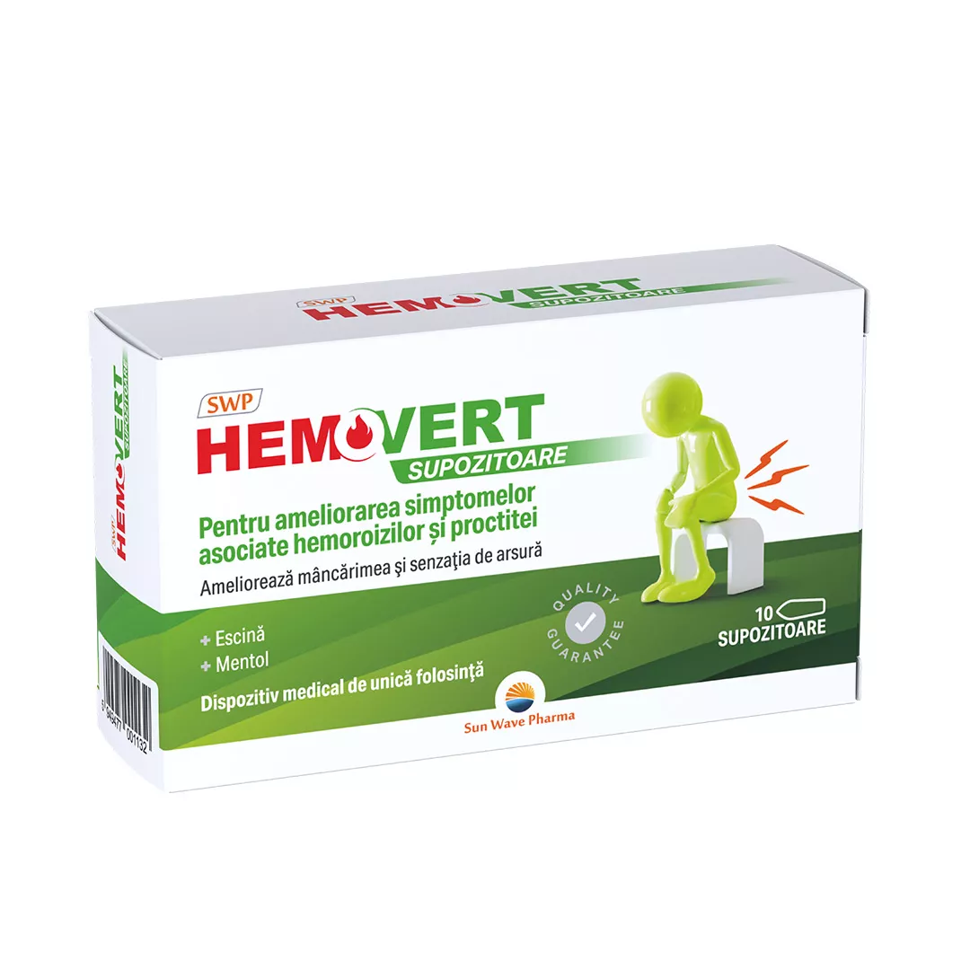 Supozitoare Hemovert, 10 bucati, Sun Wave Pharma, [],farmaciabajan.ro