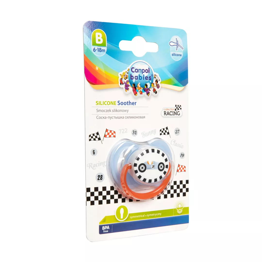 Suzeta „Racing“ cu tetina simetrica silicon 22/572, fara BPA, 6-18 luni, albastru, Canpol, [],farmaciabajan.ro