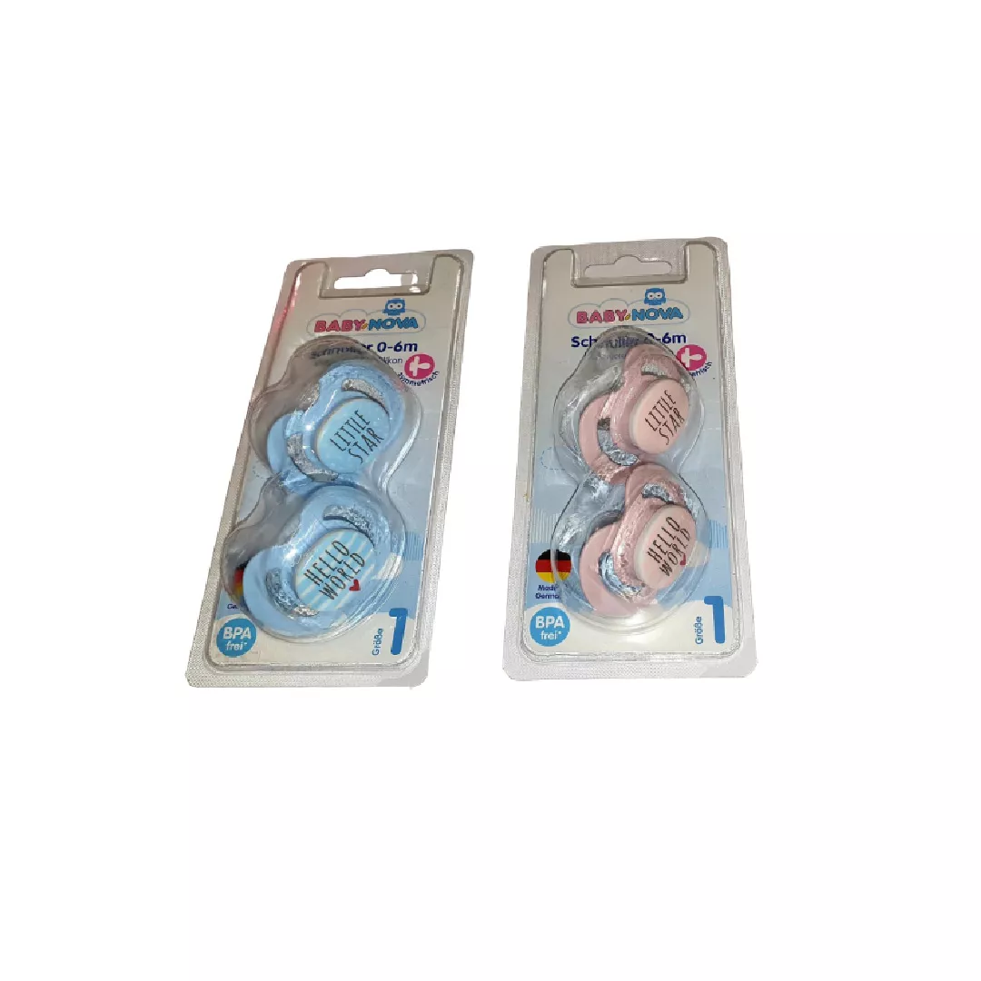 Suzete simetrice decorate, fara inel, Talia 1, 0-6 luni, 27231, 2 Buc, Baby Nova, [],farmaciabajan.ro